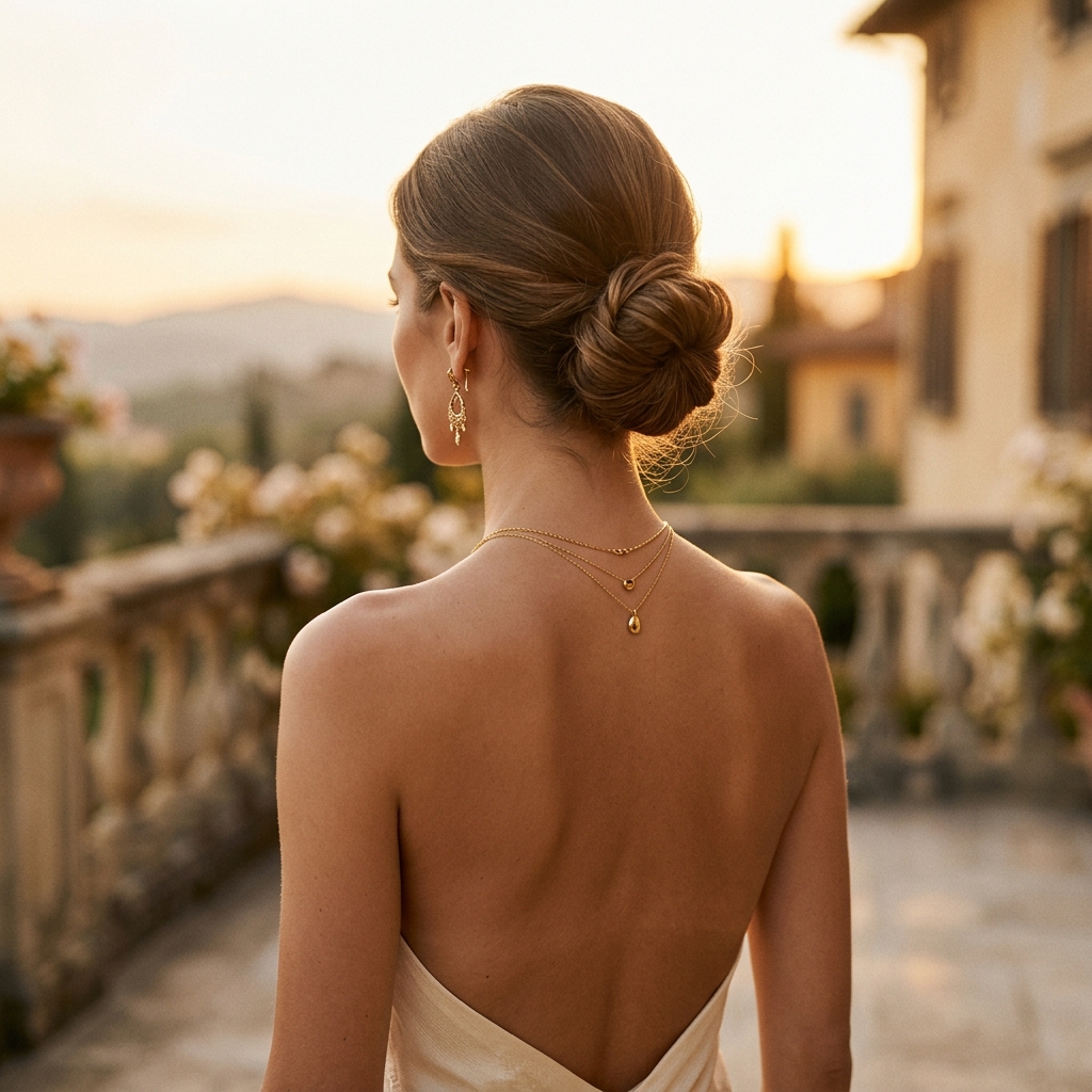 Elegant woman wearing gold jewellery